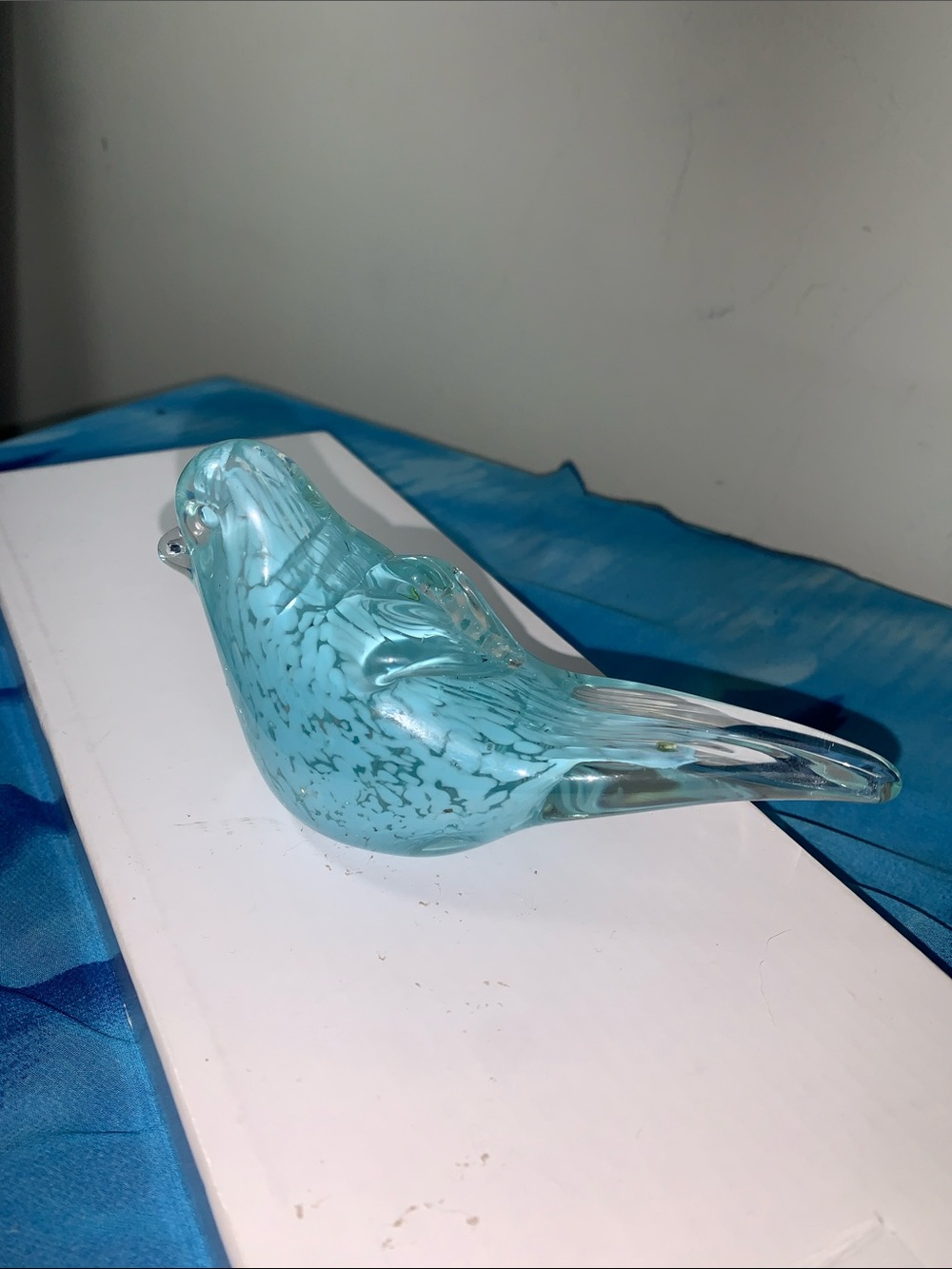 Handblown Aqua Glass Bird Sculpture - Decorative Accent